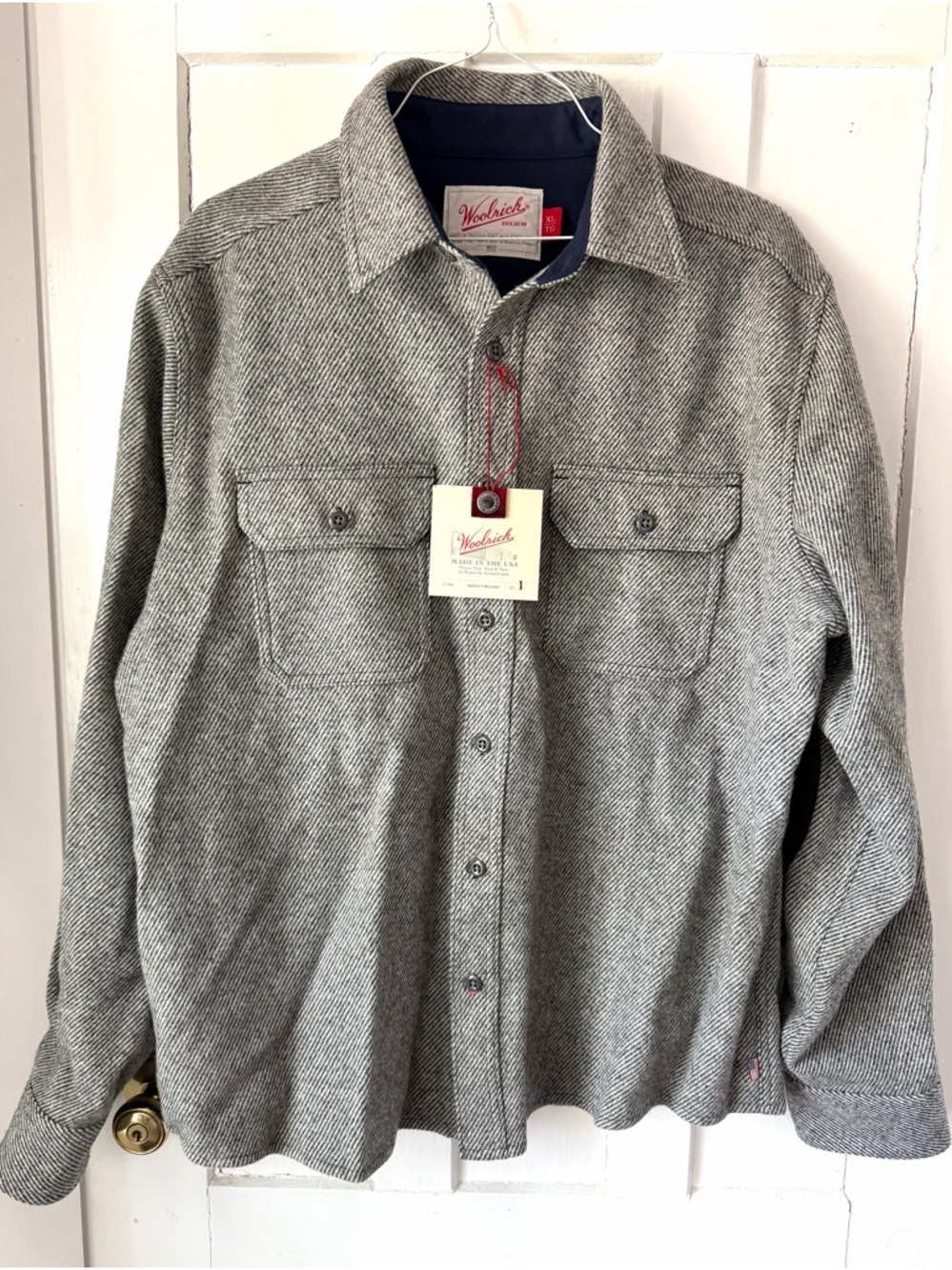 Woolrich Men’s CPO Jacket with Red Label and Gray Herringbone Vintage USA 90’s